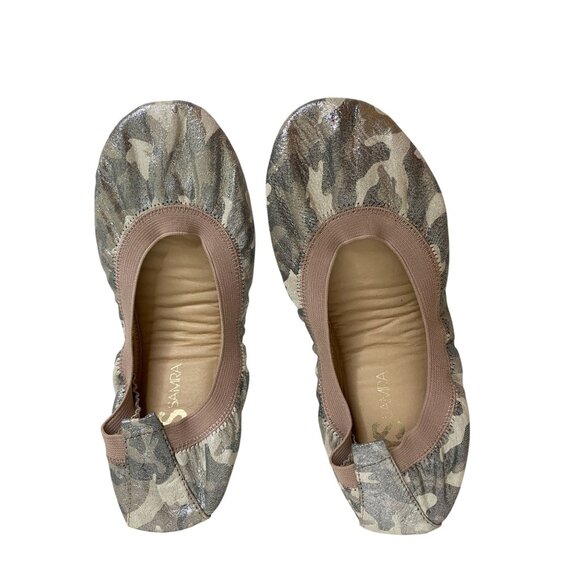 Yosi Samra Foldable Camouflage Metallic Fabric/Leather Sammie Ballet Flats Sz 5 - Picture 1 of 5